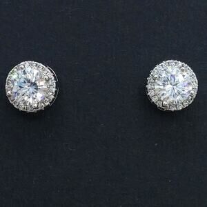 Moissanite Halo Earrings Round Stud 2CT VVS1 Sterling Silver 18K White Gold NEW